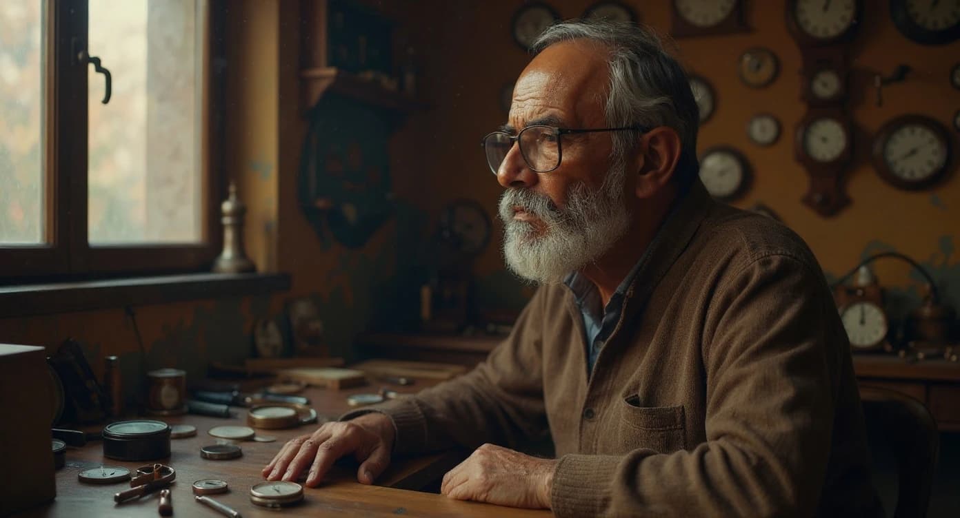 Watchmaker at his workbench — a scene written in .cine format