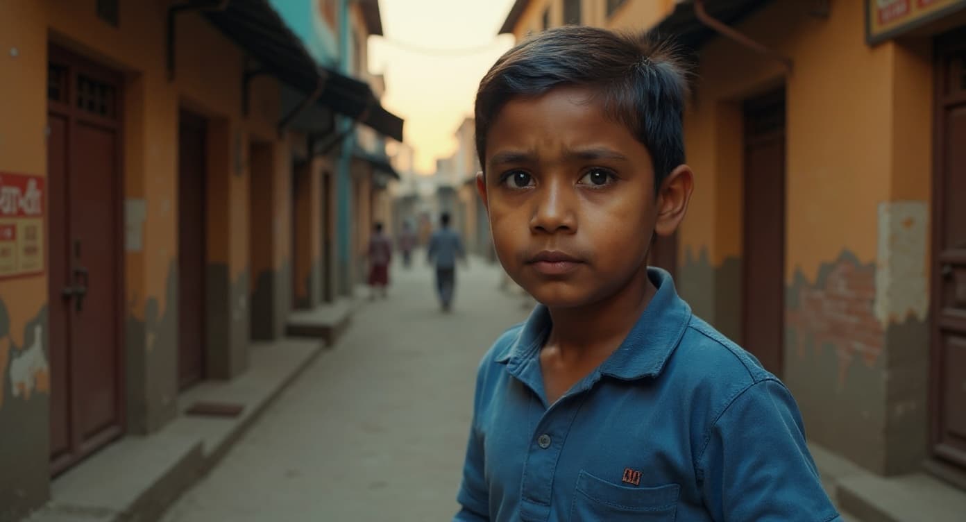 Age 7 — boy in a sunlit alley
