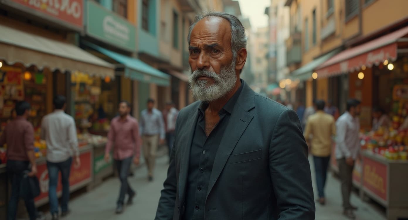 Age 50 — walking through a busy market