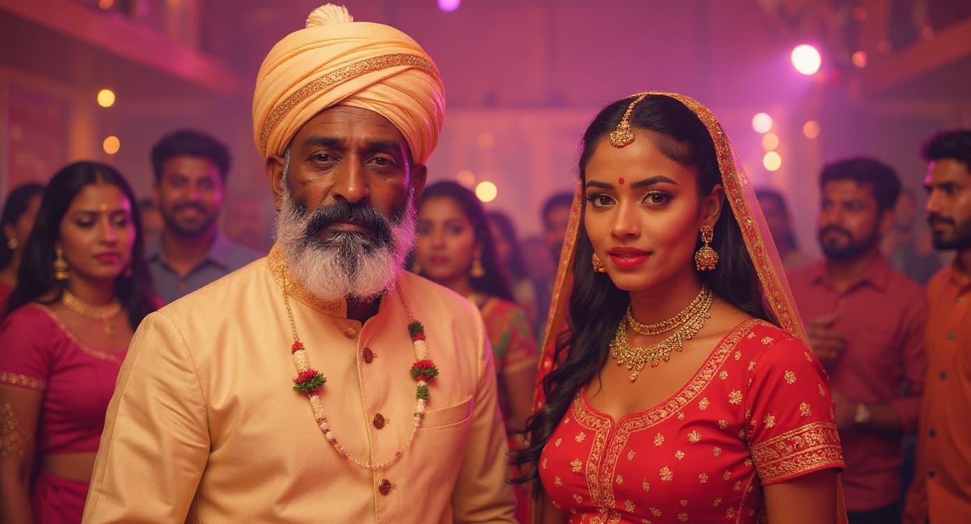 Two leads at a Bollywood wedding