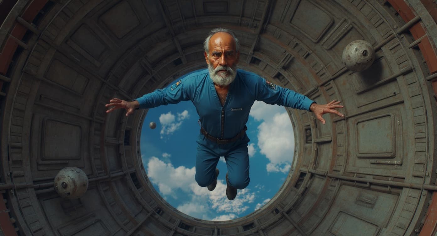 Sci-fi — floating weightless in a space station